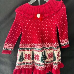 Red Holiday Knit Dress with Snowflake Pattern